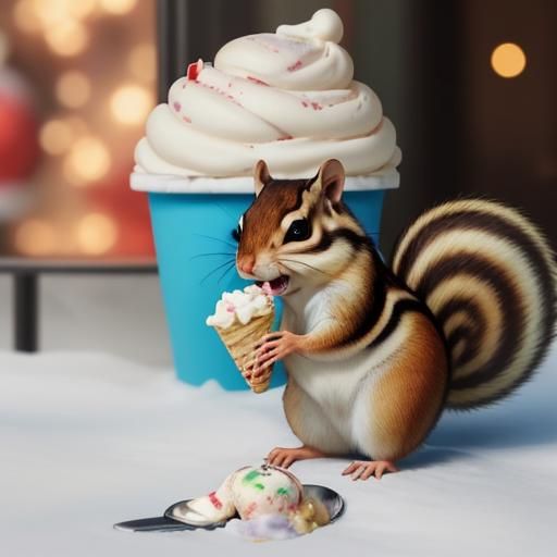 Festive Chipmunk Enjoys Christmas Ice Cream