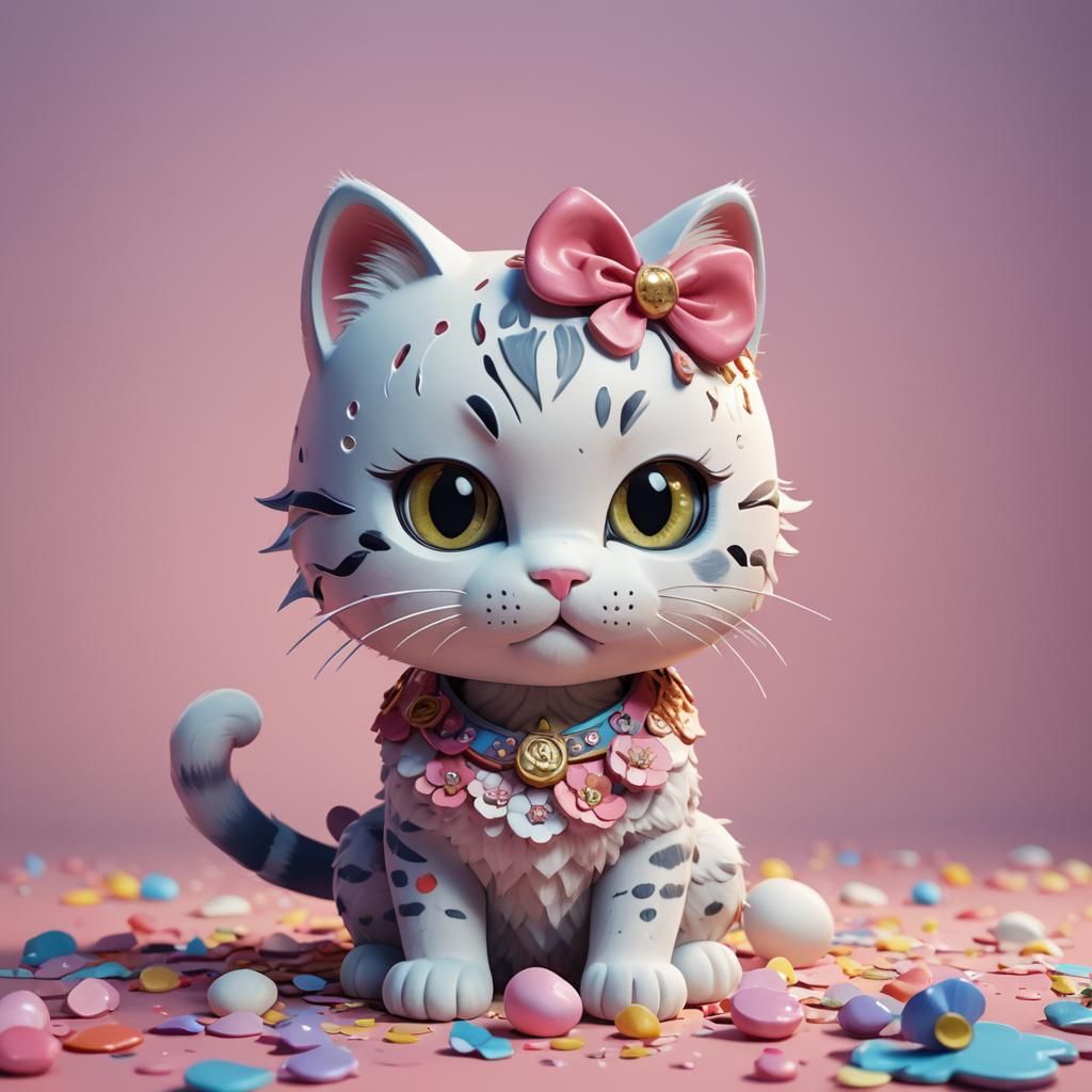 Cute Kawaii Cat in Watercolor Style