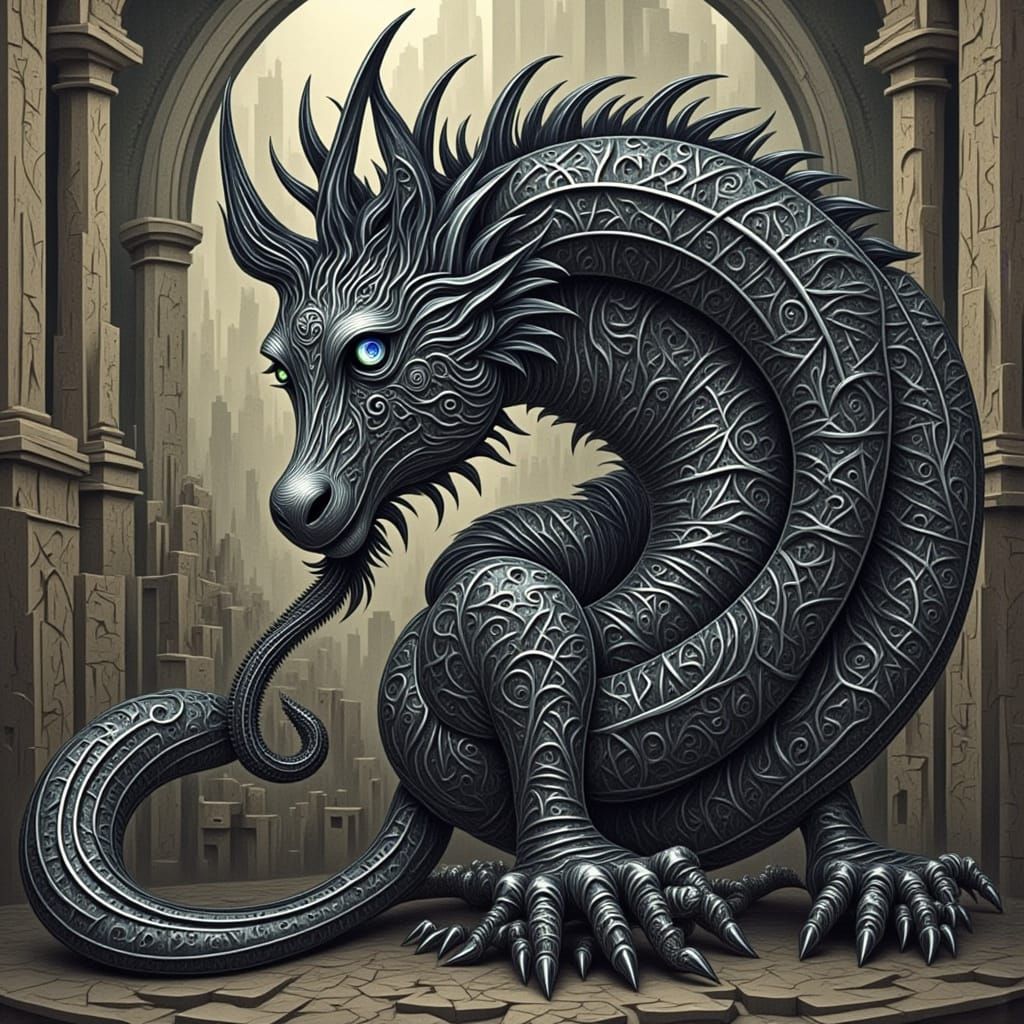 Dark Minimalist Cityscape in Smooth Lines