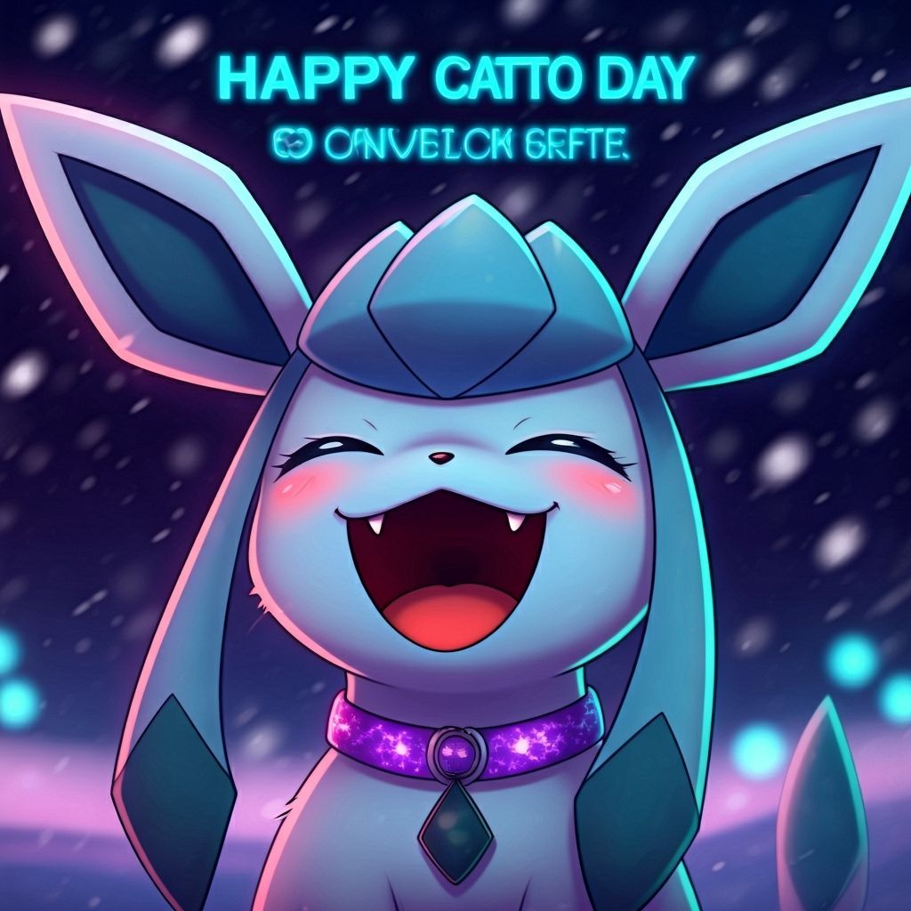 Cute Chibi Glaceon Laughing Under Starry Sky