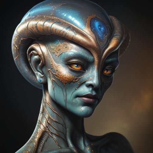 Mystical Alien Face in Detailed Oil Painting