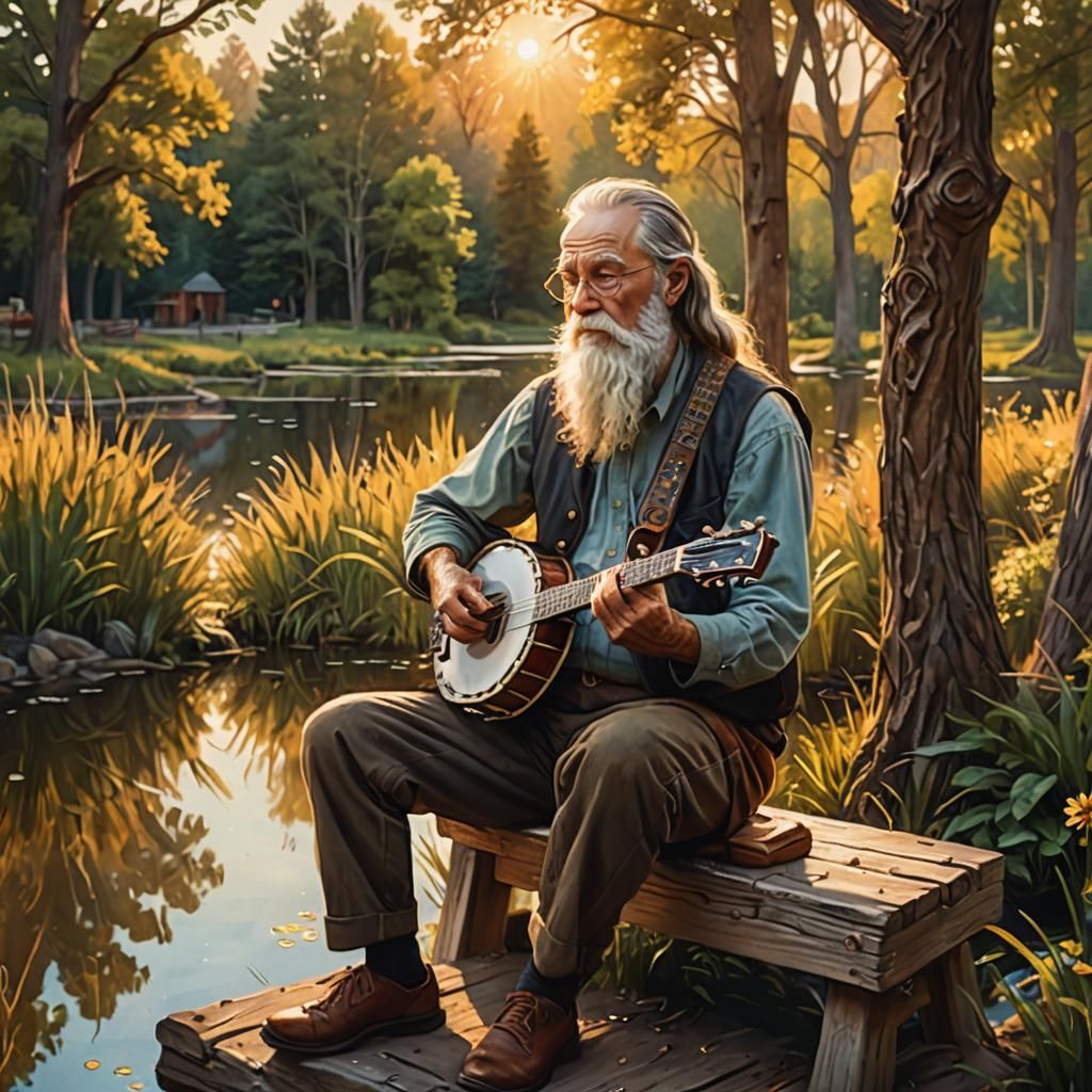 Banjo Player in Golden Light: A Cinematic Oil Painting