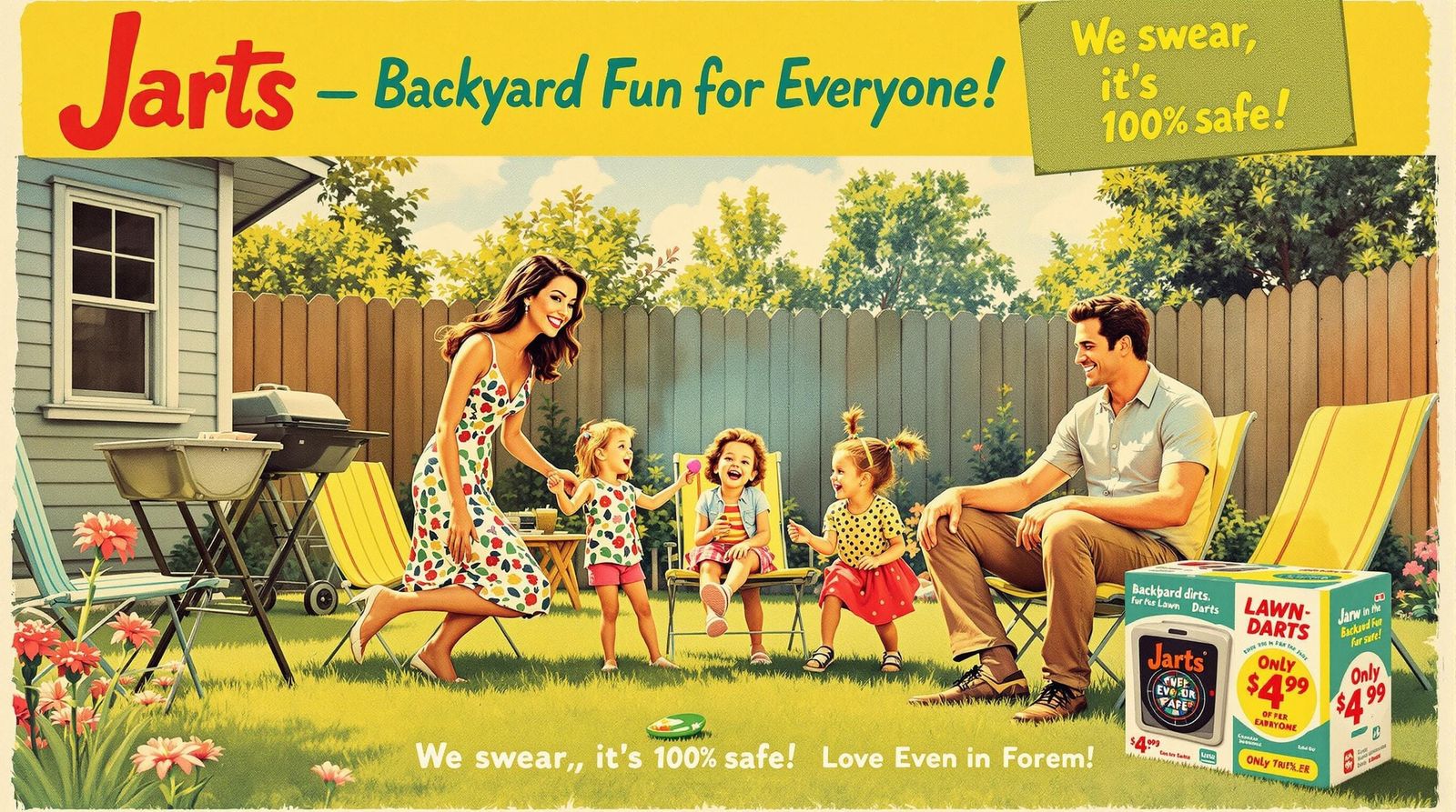 Retro Lawn Darts Ad in 1960s Style