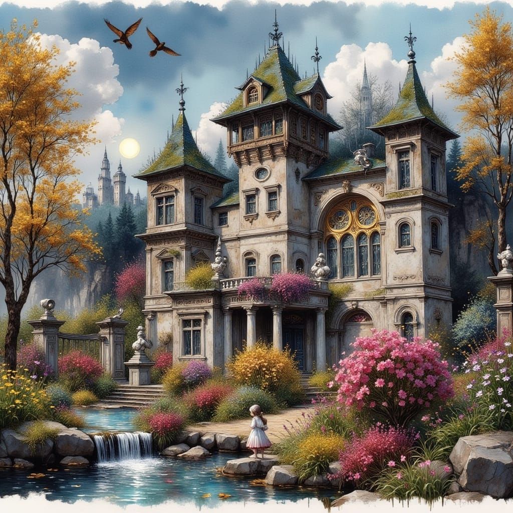 Moonlit Garden Castle: A Fantasy Matte Painting
