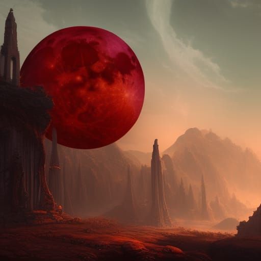 Fantastical Red Moon Concept Art