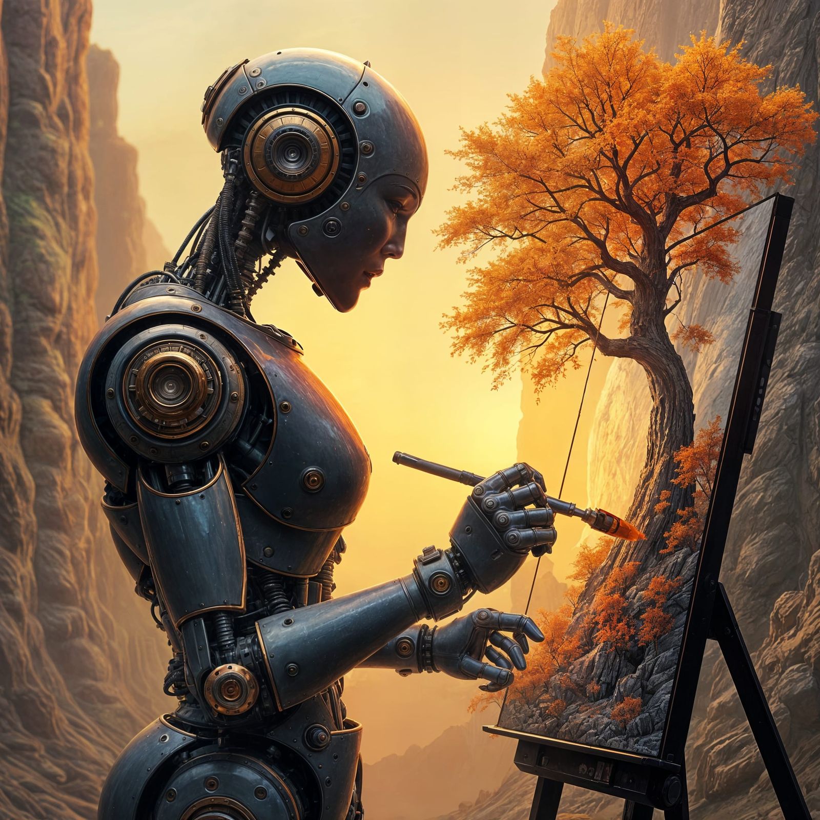 Robot Artist Paints Dreamy Steampunk Landscape