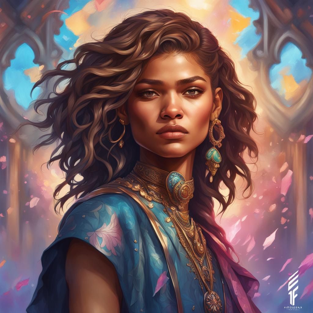 Zendaya Portrait in Artgerm and Mucha Style