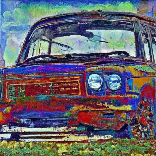 Glitch Art Moskvitch Car Inspired by Cubism
