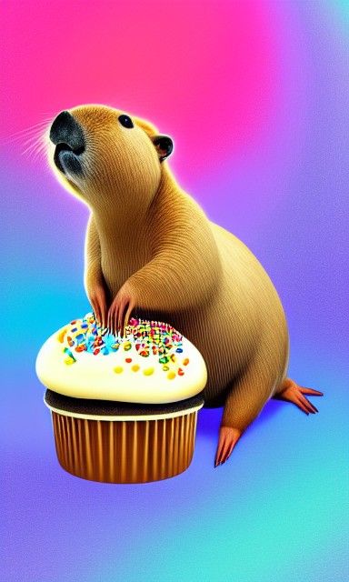 Capybara Enjoys Cupcake: Colorful Digital Illustration