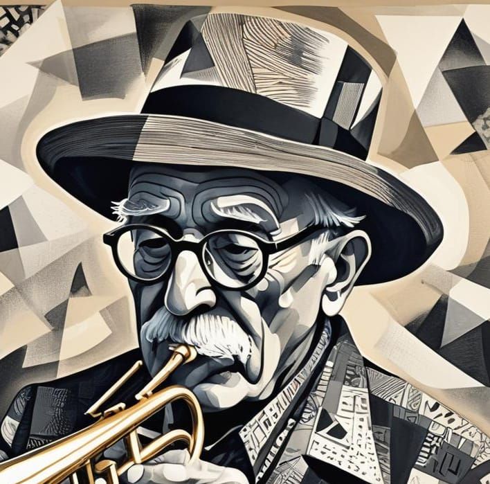 Abstract Jazz Portrait in Pen and Ink