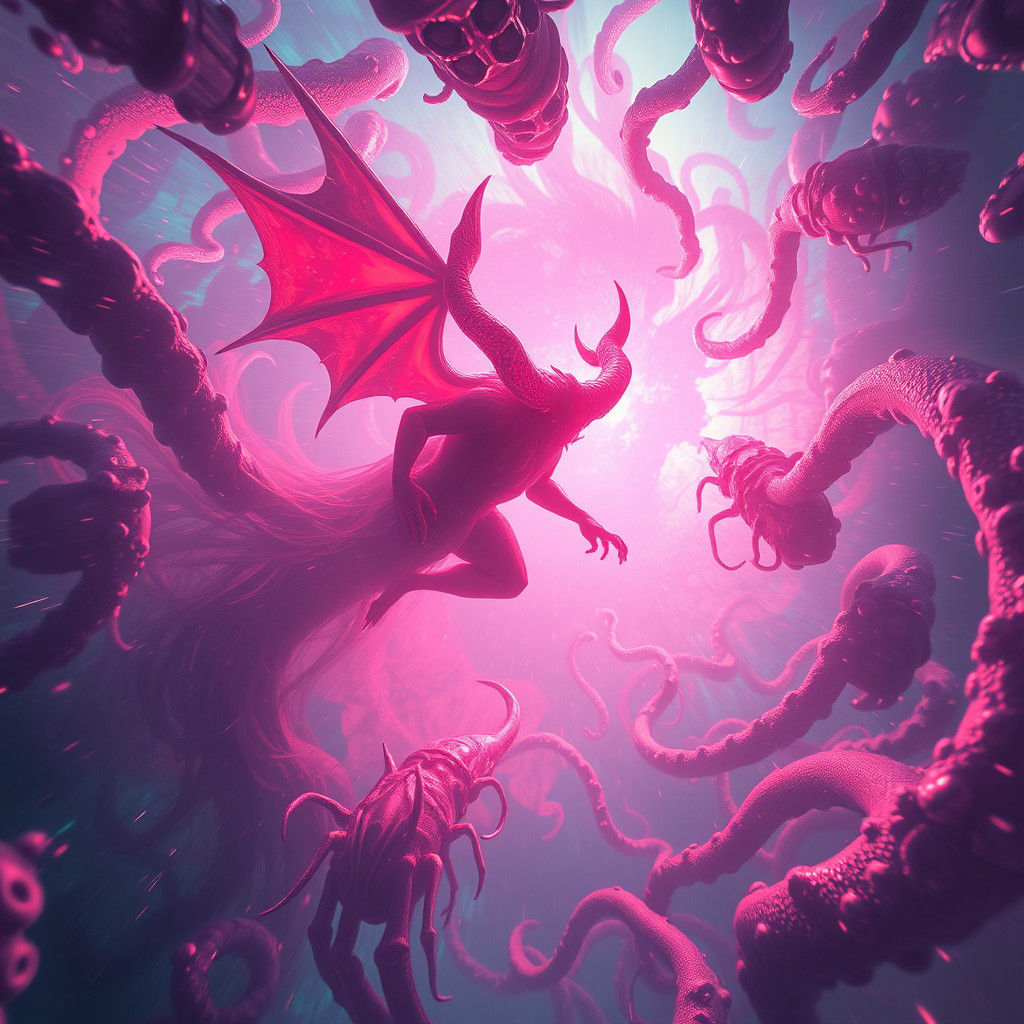 Neon Devil in Iridescent Vortex: Fantasy Concept Art
