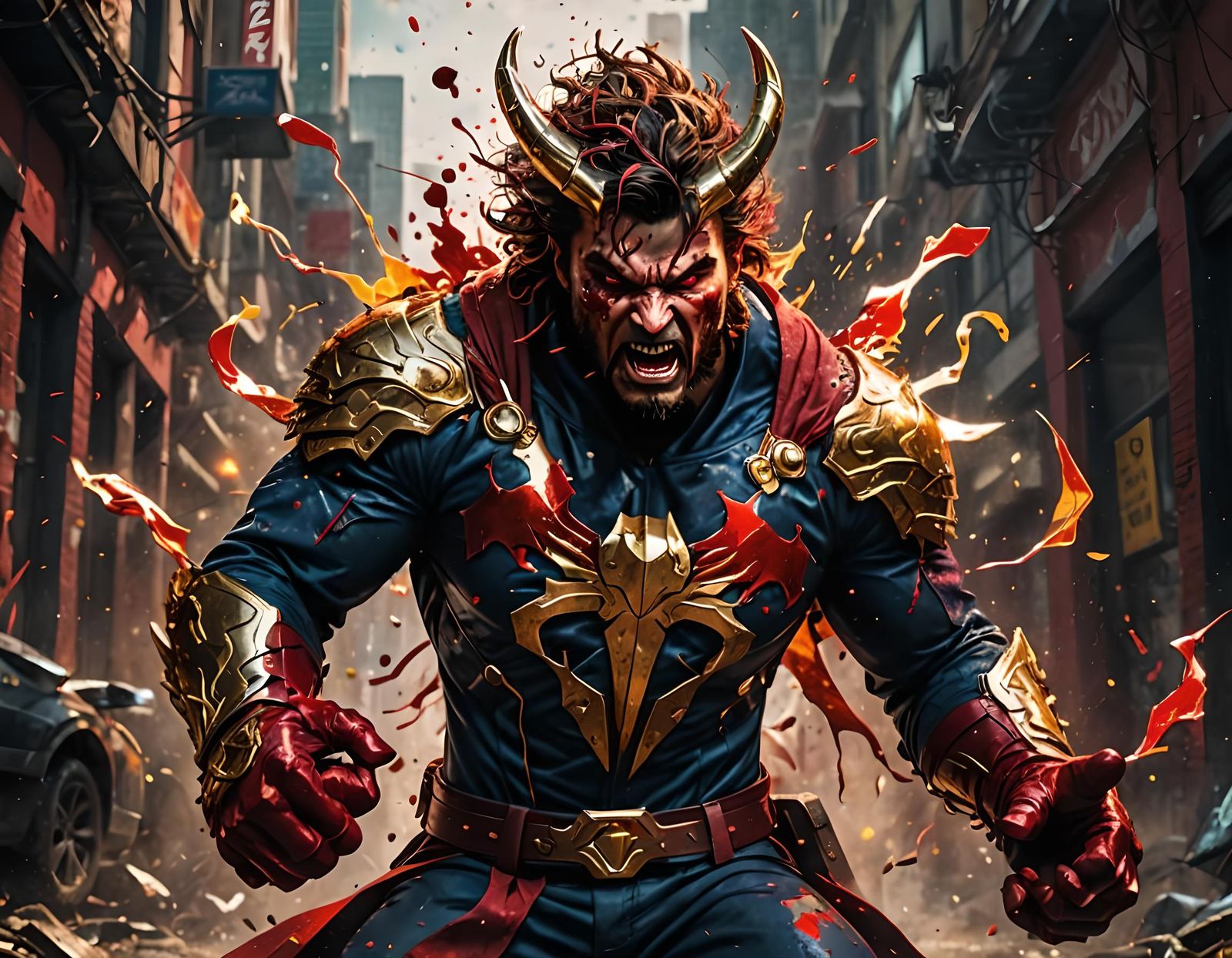 Enraged Superhero with Bull Emblem, Digital Art