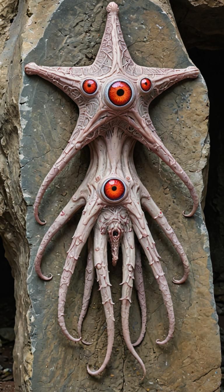Pentagonal Eyeball Creature in Ancient City, 3D Art