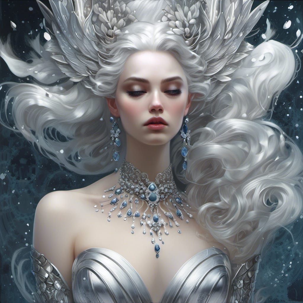 Silver-Haired Goddess Portrait in Digital Art Style