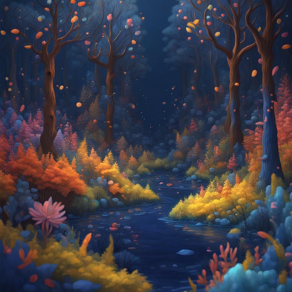 Colorful Naive Art Forest with Depth