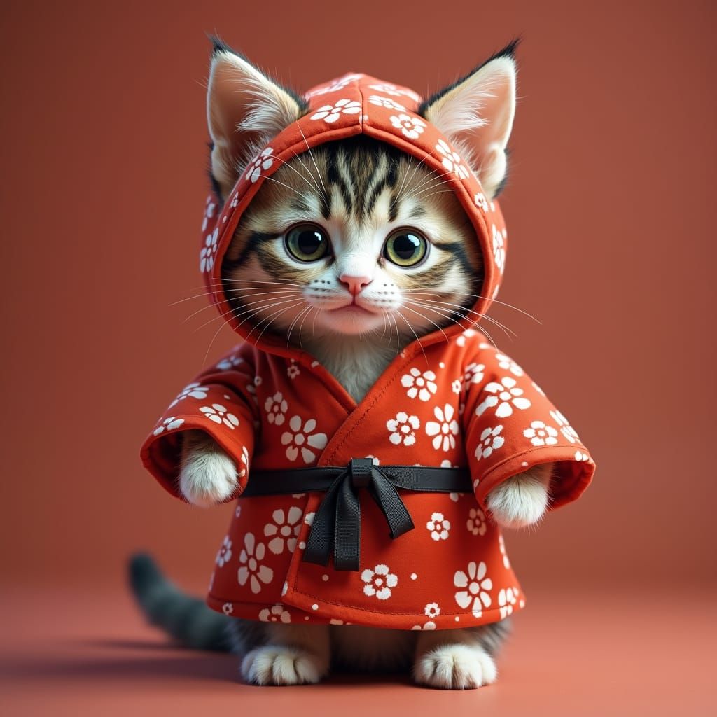 Anthropomorphic Kitten Dressed as Japan