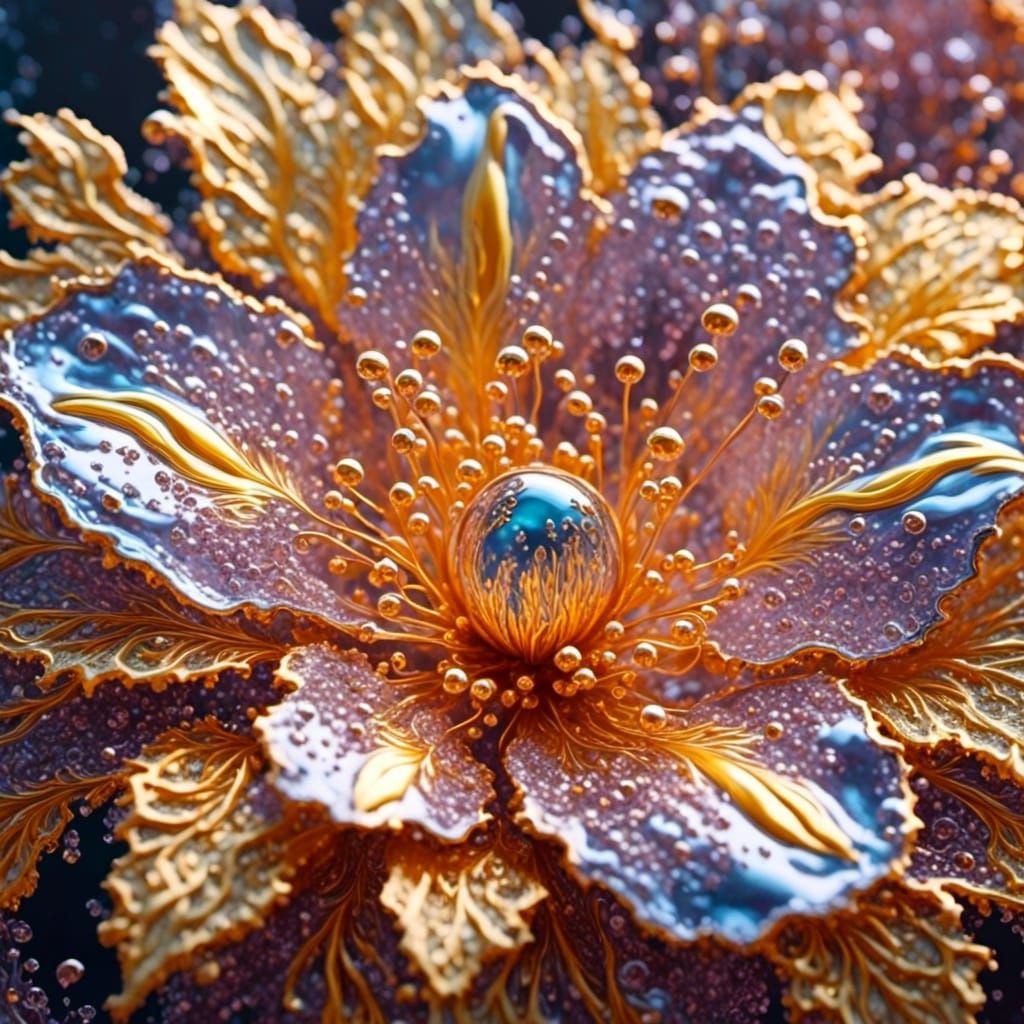 Glass Tinted Flower in Misty Garden as Oil Painting