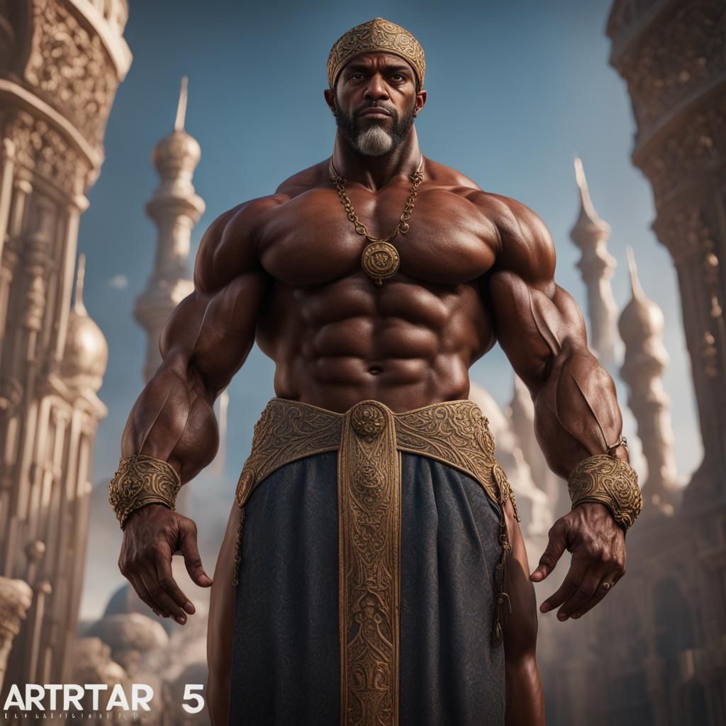 Bodybuilder Prophet Idris: Detailed Matte Painting