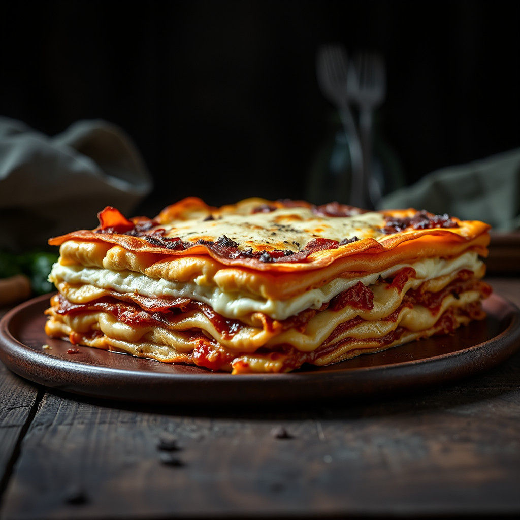 Majestic Four Cheese Lasagna with Crispy Bacon