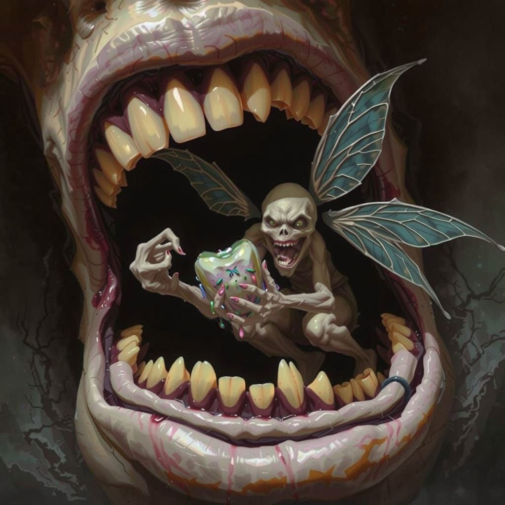 Surreal Close-Up of Tooth Faerie in Agony
