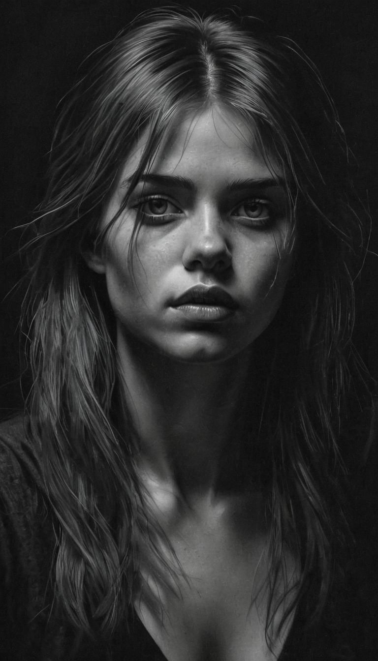 Dramatic Girl Portrait in White Chalk