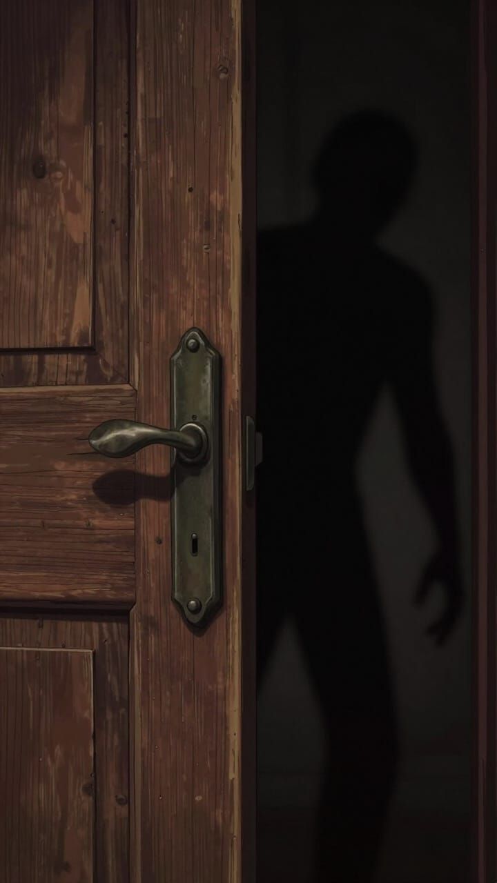 Creepy Old Door Shakes in Darkness, Horror Style