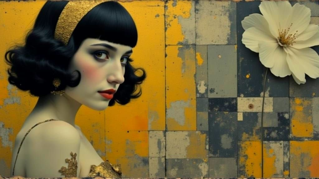 Art Deco Singer in Stylized Impasto Floral Scene