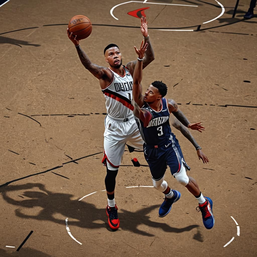 Basketball Player Shooting: Detailed Fantasy Art