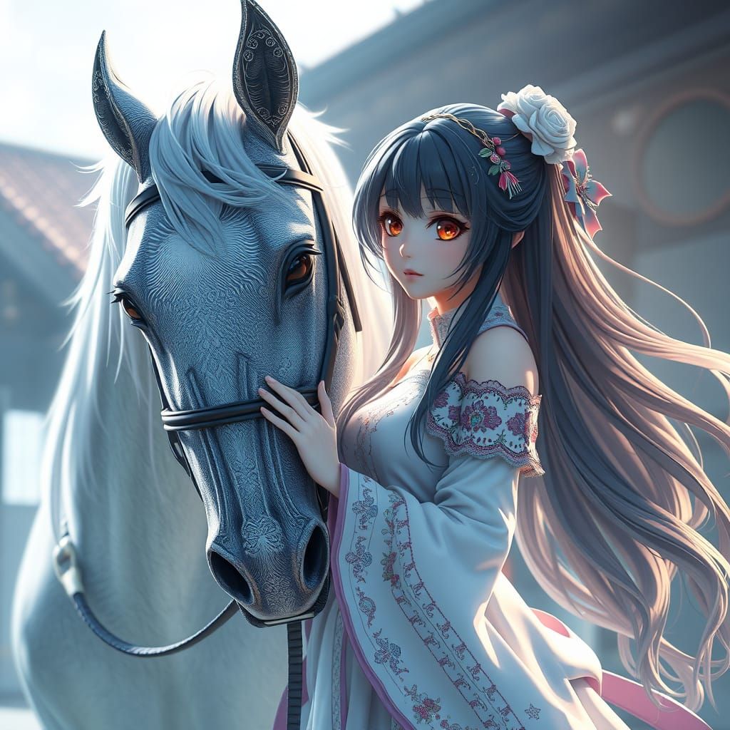 Girl Riding Majestic Anime Horse in Stunning 8K Detail