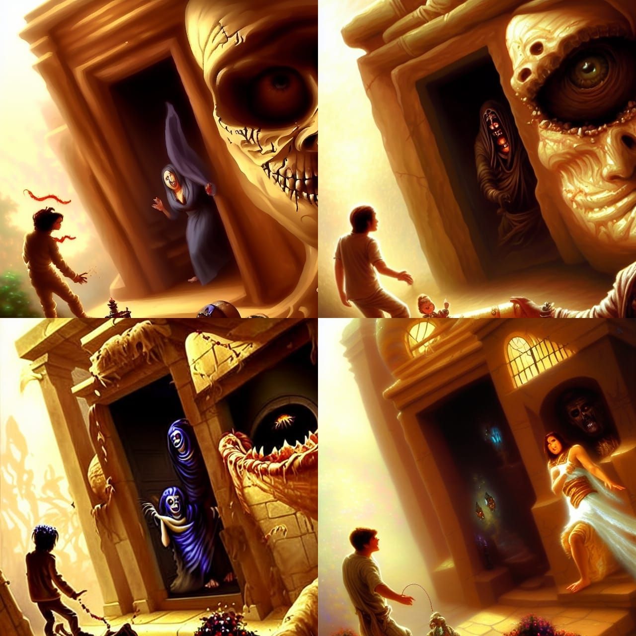 Man Traps Mummy in Sarcophagus: Kinkade-esque Fantasy