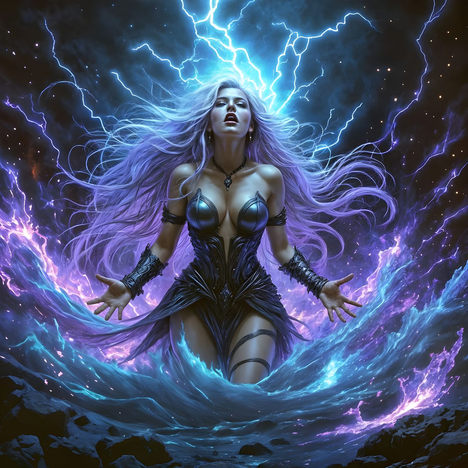 Fierce Woman in Fiery Lake: A Digital Painting