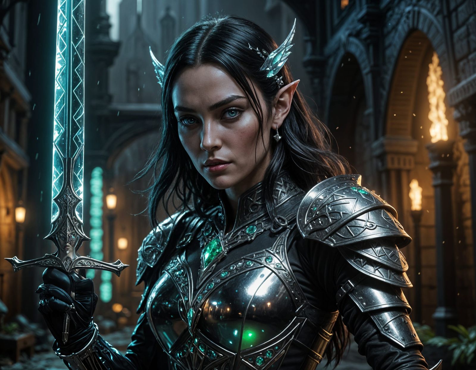 Majestic Drow Warrior Dances with Crystal Sword