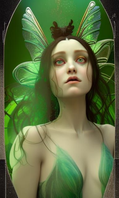 Green Fairy Portrait in Art Nouveau Style