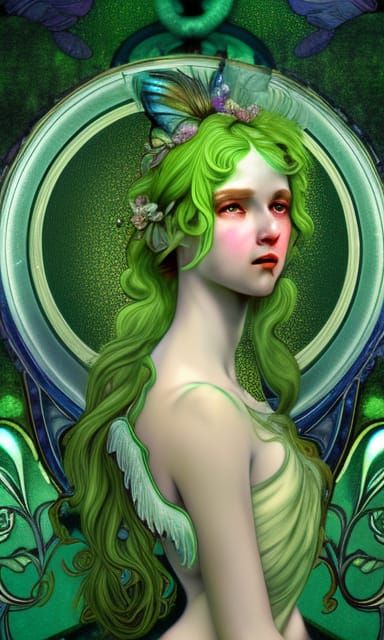 Green Fairy Art Nouveau Portrait in Unreal Engine