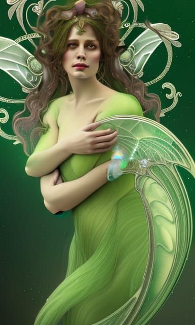 Green Fairy Art Nouveau Portrait in Unreal Engine