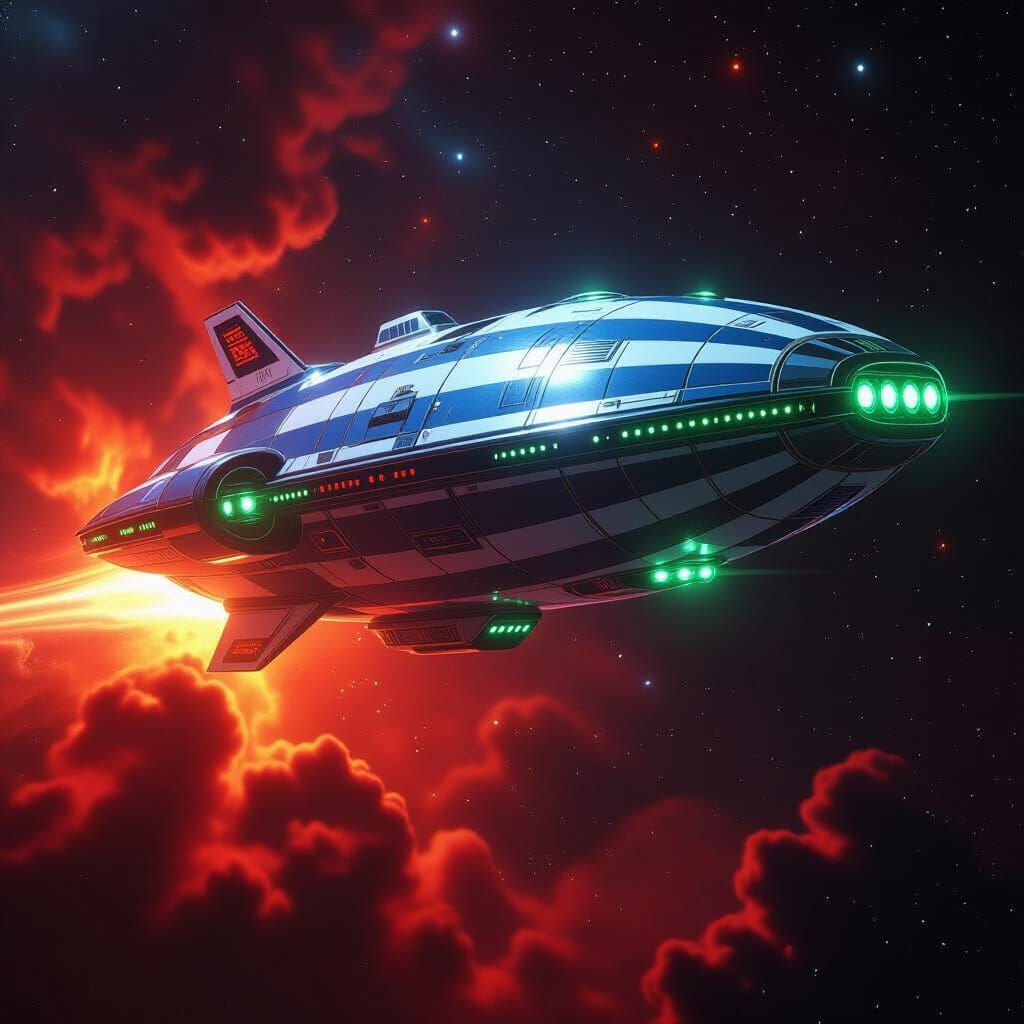 Gigantic Spaceship Emerges from Nebula in Vibrant Colors