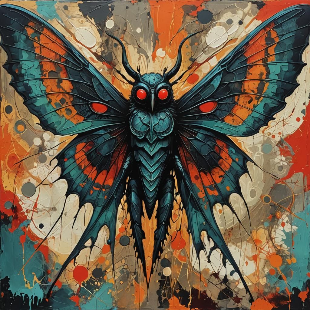Abstract Mothman Art with Complementary Colors