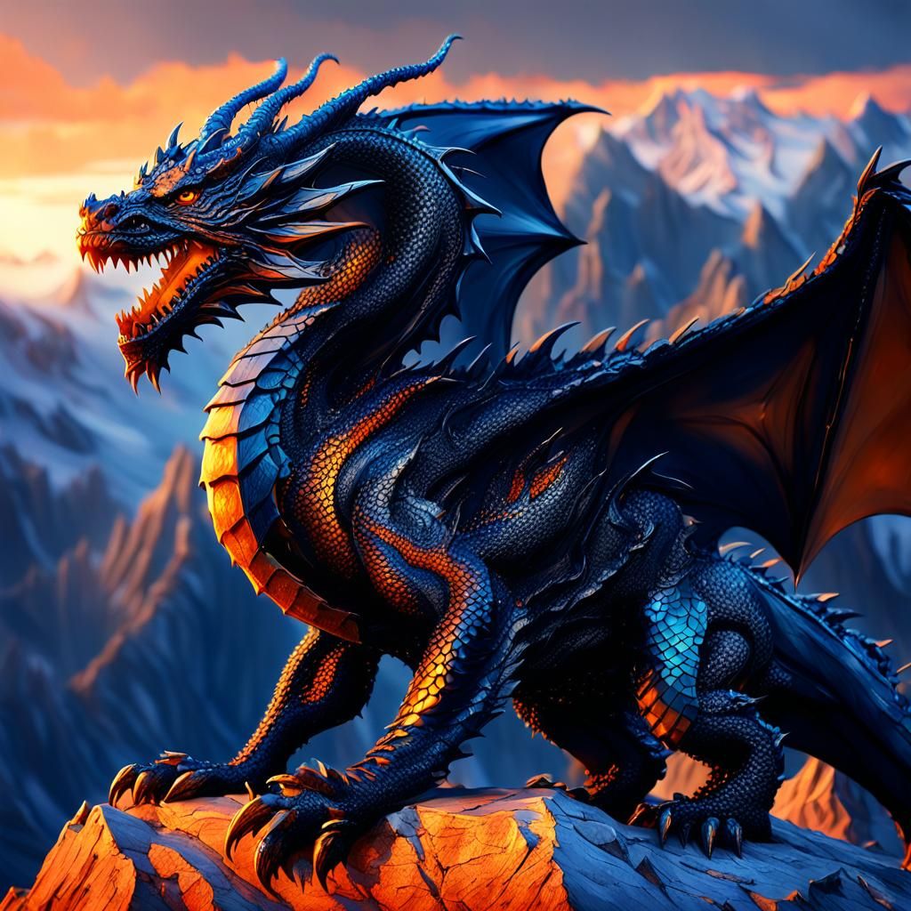Obsidian Dragon Concept Art in Golden Hour Lighting