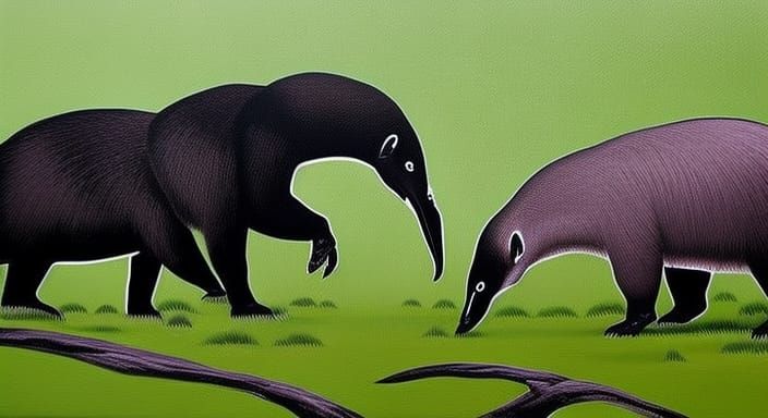 Anteater in Arid Landscape as Tempra Painting