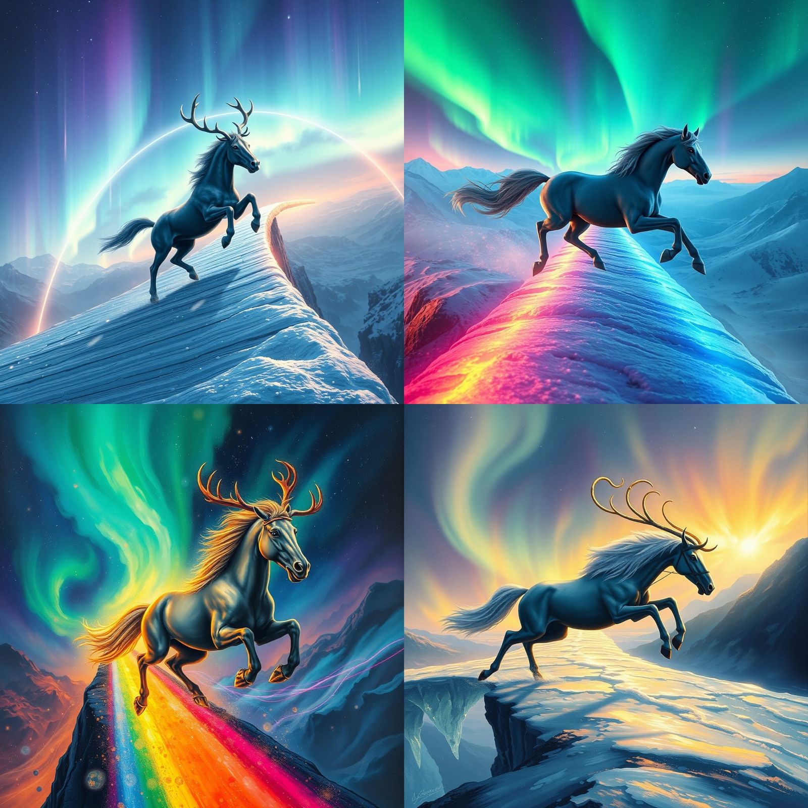 Sleipnir Runs Rainbow Bridge in Oil Painting