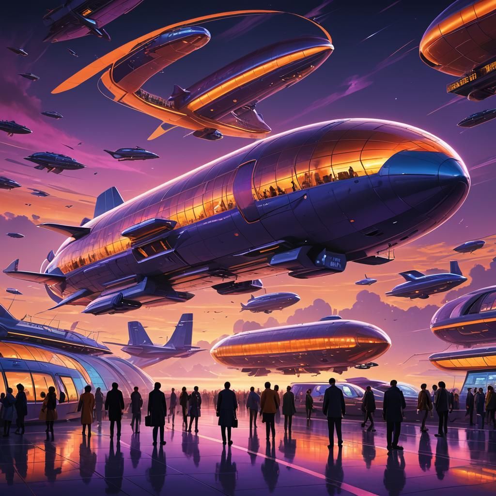Neo-Futuristic Airport Scene in Digital Matte Painting Style
