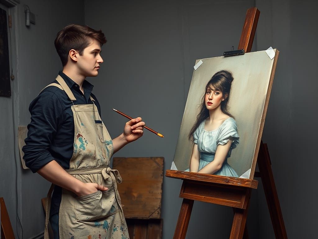 Young Artist Painting a Portrait in the Style of Rembrandt