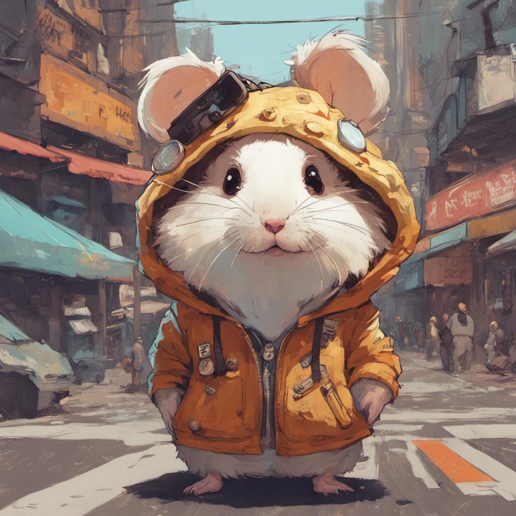 A cute chibi hampster off for a walk.