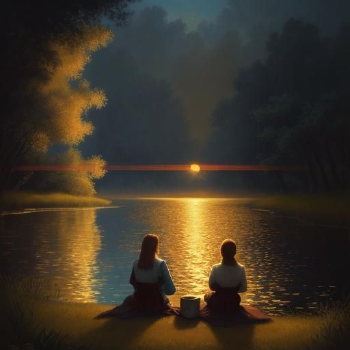 Surreal Riverbank Landscape in Impressionist Style