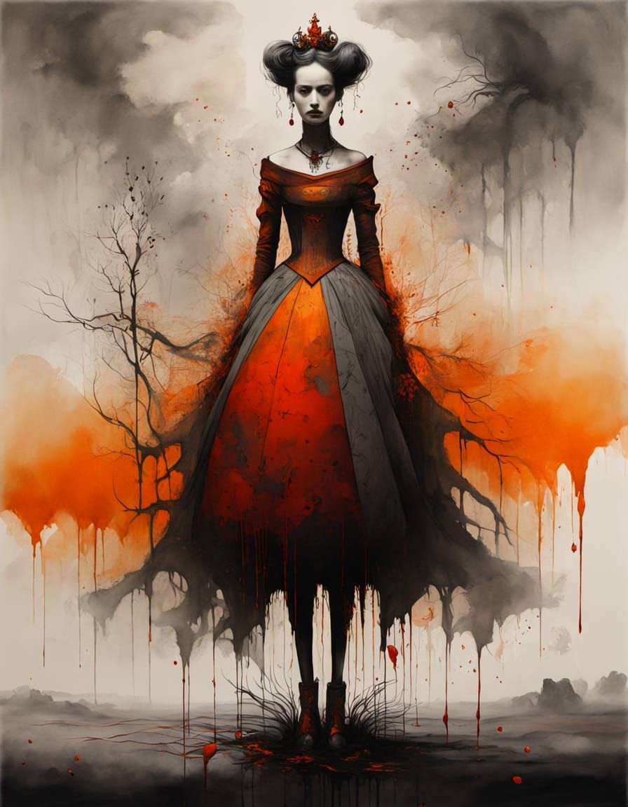 Queen of Hearts Witch Holding Potion on Cracked Earth