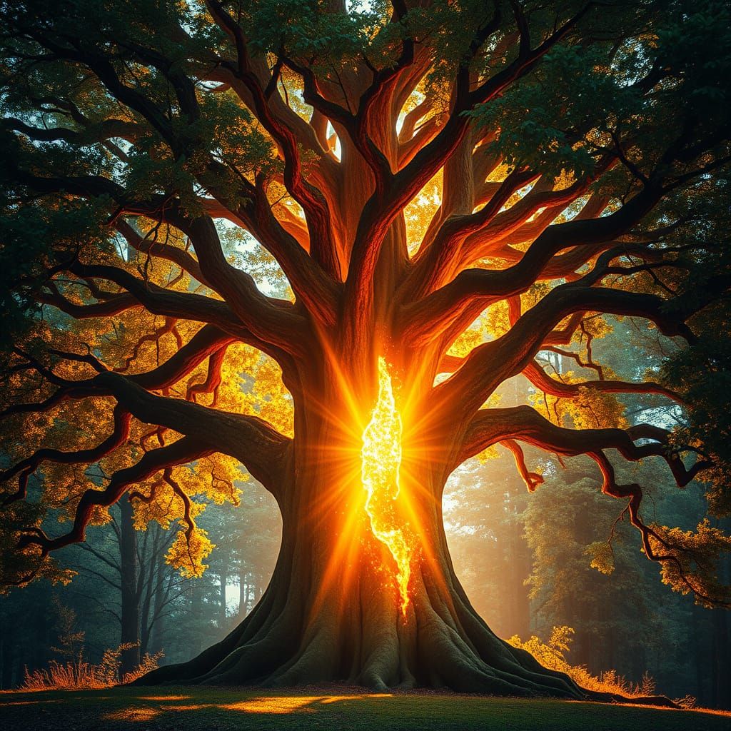 Glitchcore glitch art magic tree portal glitching to another world