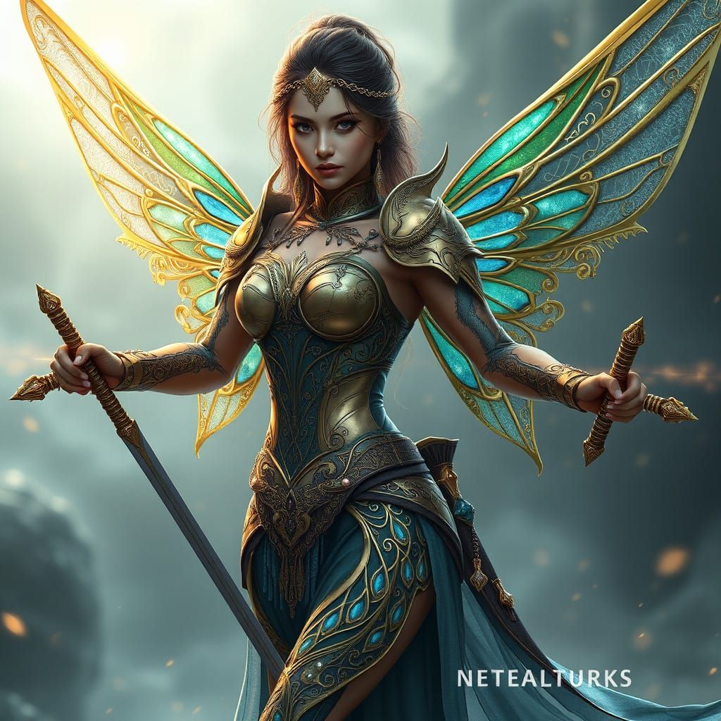 Regal Woman with Golden Armor and Fairy Wings