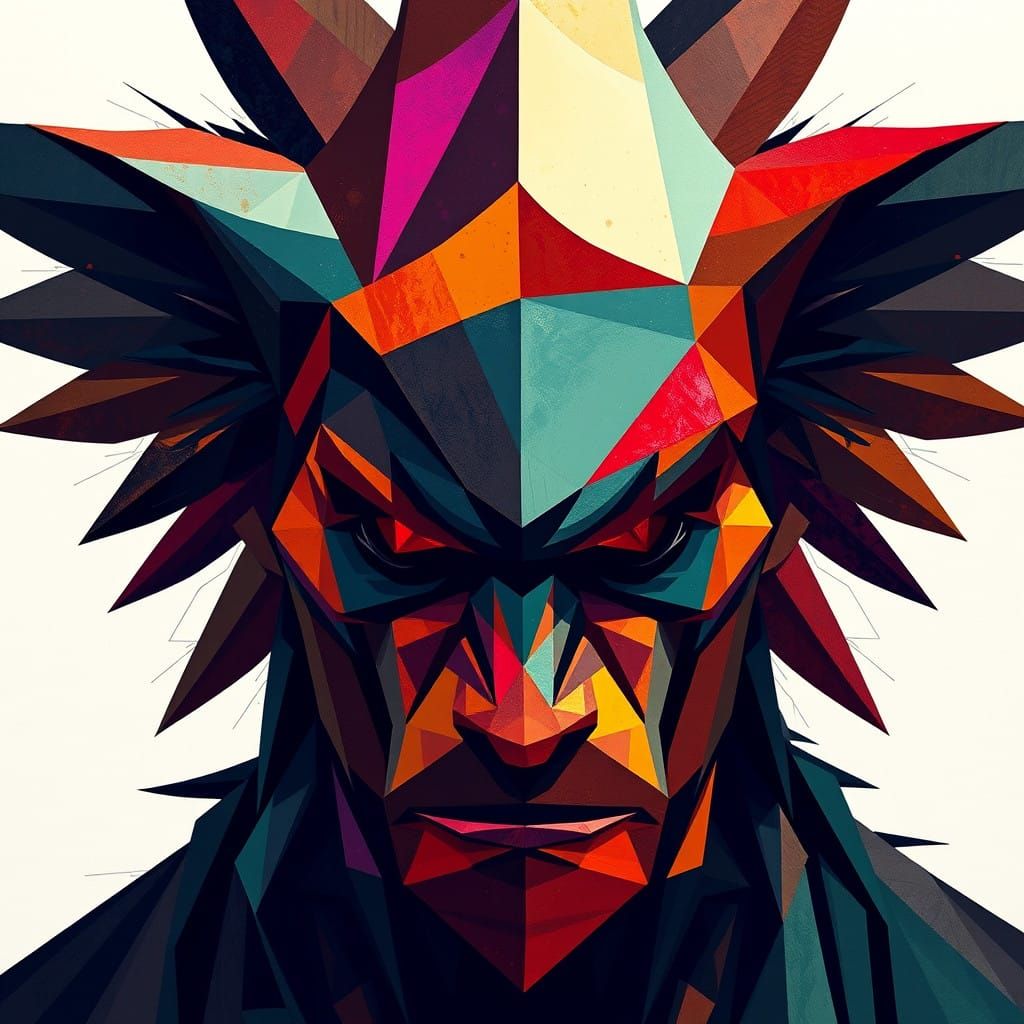 Wild Spirit in Neo-Cubist Art Deco Style with Fauvist Geomet...