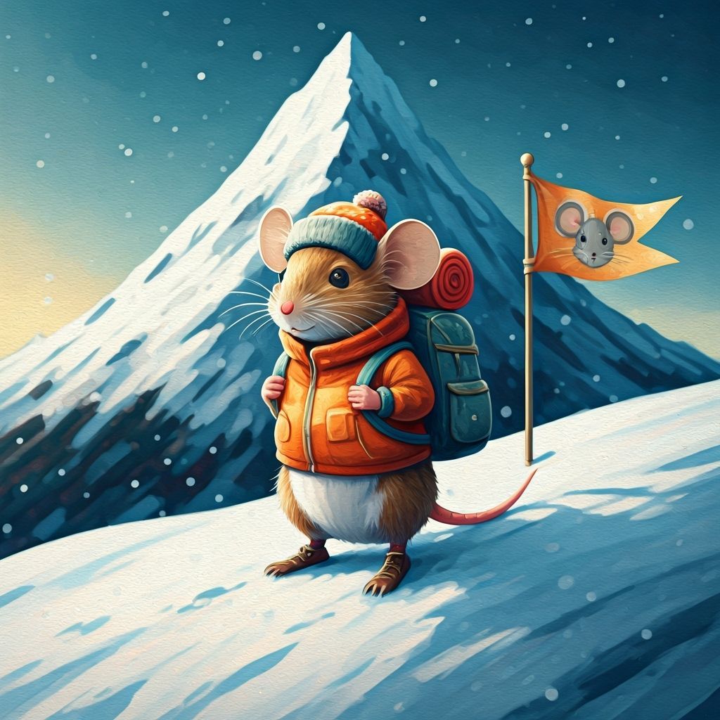 Adorable Mouse on Snowy Hilltop in Magical Fantasy Style