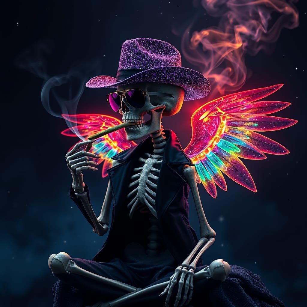 Surreal Cowboy Skeleton Unfolds Cosmic Universe